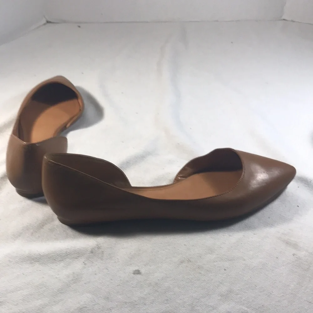 J Crew Classic D’Orsay Women’s Brown Leather Pointy Toe Slip On Flat Shoes 11